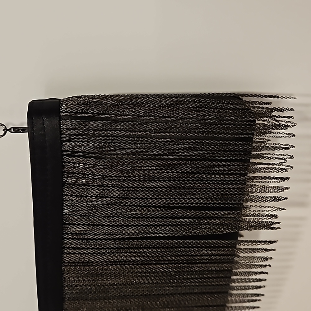 BCBGMAXAZRIA black metal fringe clutch chain crossbody bag party wedding - Picture 7 of 11